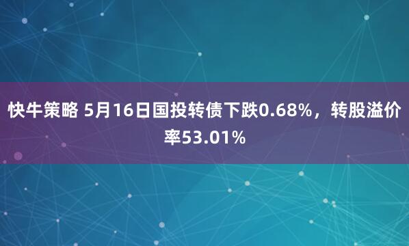 快牛策略 5月16日国投转债下跌0.68%，转股溢价率53.01%